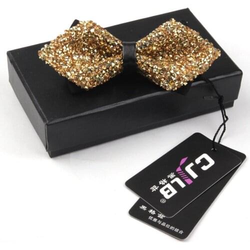 12color new Korean fashion designer high-end mens women bow tie Rhinestone Shining wedding butterfly party solid gold 20pcs/lot