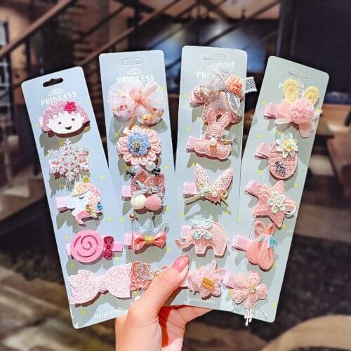 5PCS/Set New Cute Cartoon Flower Cloth Hair Clips For Girls Kids Sweet Hairpins Hair Decorate Headband Fashion Hair Accessories
