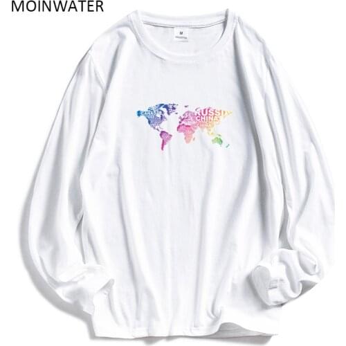 MOINWATER NEW Women Casual Long Sleeve T shirts Female 100% Cotton World Map Print Tees Women Fashion Soft Basic Tops MLT2035