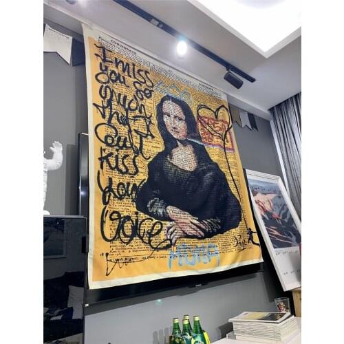 Mona Lisa Graffiti Tapestry Wall Hanging Bohemian Beach Mat Polyester Blanket Yoga Mat Home Bedroom Art Carpet