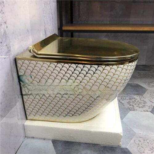 Ceramic golden silver color wall hung wc toilet bathroom gold color wall hung toilet