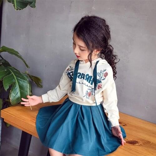Children Clothing Sets 2019 Spring Fashion Long Sleeve Letter Print Flower Embroidery Hooded Top+Tutu Skirt 2pc Girl Outfit 2-8Y