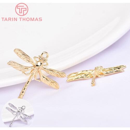 6PCS 20x25MM 24K Gold Color Brass Dragonfly Charms Pendants for Diy Jewelry Findings Earrings Accessories