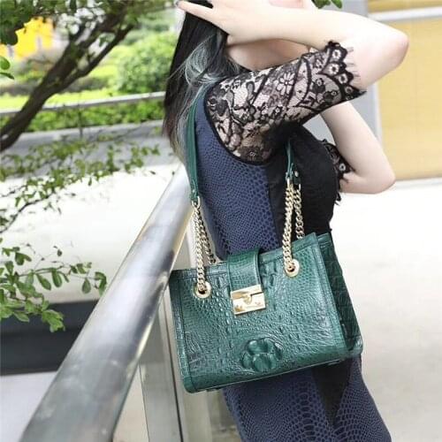 Fashion Genuine Crocodile Skin Female CHIC Chain Bag Authentic Alligator Leather Lady Purse Womens Single Cross Shoulder Bag
