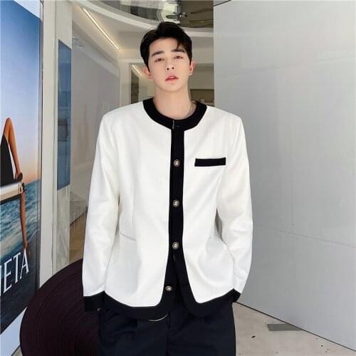 2021 Autumn Korean style Unique black white Mixed colors jackets for men casual loose Mixed colors jackets men,M-XXL