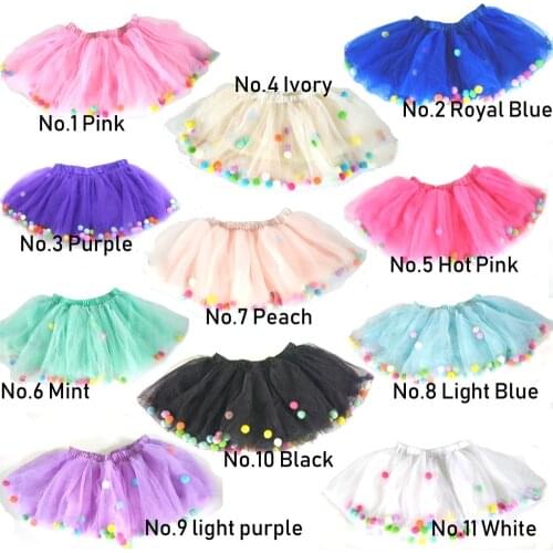 2018 New Baby Girls Colorful Tutu Pom Pom Birthday Tutus Kids Infant Tulle Tutu Skirt
