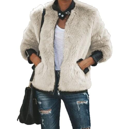New 2021 fashion winter stitching fur warm plush zipper cardigan casual loose rabbit fur European beautiful womens jacket