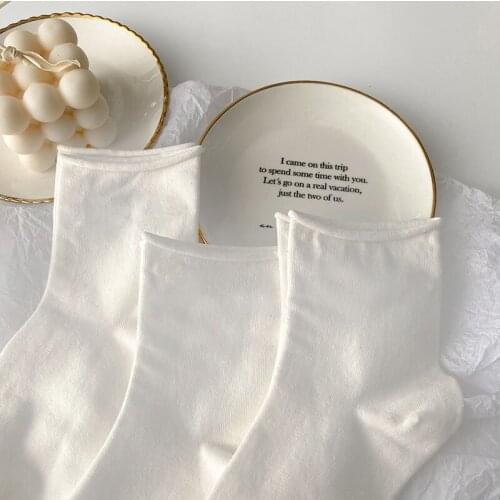 New Loose Womens Socks Cotton Knitting Crimping Solid Colors Black White Harajuku Socks for Japanese Kawaii Girl Soft Socks