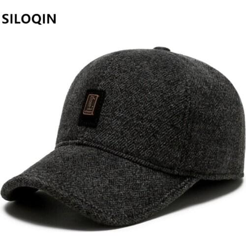 SILOQIN Snapback Cap New Winter Mens Plus Velvet Warm Earmuffs Hat Thermal Baseball Caps Adjustable Size Men Casual Sports Cap