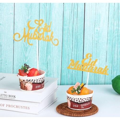 New Fashion Cake Toppers Eid Mubarak Wedding Baby Shower Birthday Party Ramadan Decor Gold Cupcake Topper Muslim Baking 10/1pcs