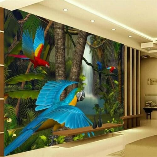 Beibehang Custom Wallpaper Home Decorative Wallpaper Picture primitive forest parrot waterfall living room wallpaper for walls