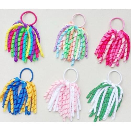 50pcs hair accessories Girl O A-korker Ponytail curl tassel korker ribbons streamers bows with elastic hairpins PD002