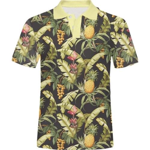 CJLM Leaves Grape Fruit Pineapple Polo Shirt Casual Summer Printing Mens Yellow Cloth Printing Fashion 3D Oversized Wholesale