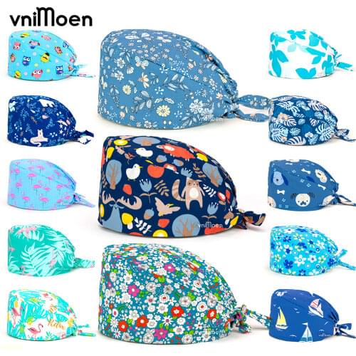 Blue series Floral animal Scrub Cap Nurse Hat Women Men gorros quirurgic Salon Pharmacy Bonnet Caps Lab Pet Doctor Surgicals Cap