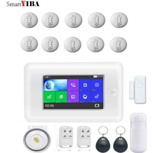 SmartYIBA All Touch Screen Alexa Version 433MHz GSM WIFI Smart Home Security Monitor Burglar Alarm System Wireless Smoke Alarm