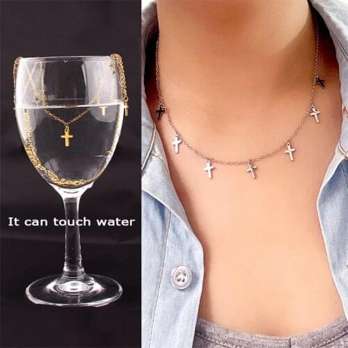 SUQI Fashion Stainless Steel 14k Gold Plating Women Necklace Cross Lightning Choker Chain Girls Tassel Necklace Jewelry