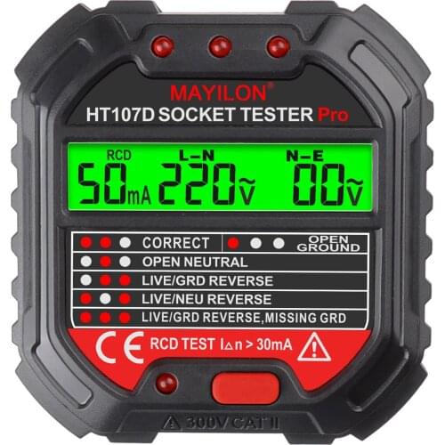 MAYILON Socket Tester Voltage Display 6 Kinds Indicator Lights 90~250V Socket Testers Phase Polarity Leakage Detector Detecting