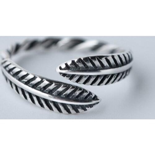 Vintage Feather Leaf Woven Twist Index Finger 925 Sterling Silver Adjustable Rings For Women Fashion Korean Jewelry Gifts