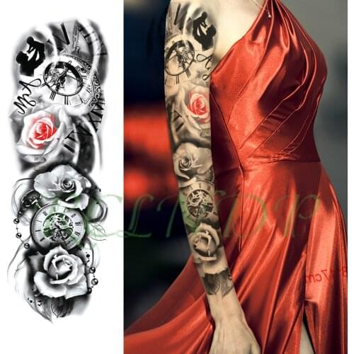 Waterproof Temporary Tattoo Sticker flower pocket watch letter kid full arm large fake tatto flash tatoo sticker for men women