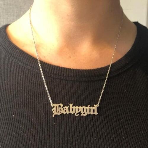 Womens Fashion Babygirl Letter Necklaces Stainless Steel Rose Gold Nameplate Necklaces Pendants Collier Femme Friendship Gifts