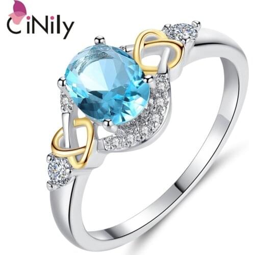 CiNily Created Blue Stone Cubic Zirconia Silver Plated Wholesale Hot Sell Jewelry for Women Engagement Ring Size 5.5-8.5 NJ11078