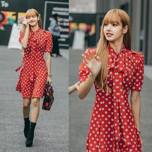 KPOP TWICE IU Seo Yea Ji korean Red Retro Temperament Dress Women Summer New Streetwear Fashion Sexy Loose Short Sleeved Dreeses