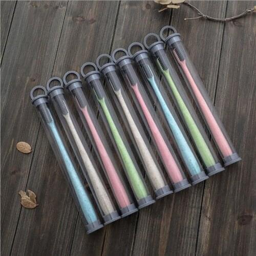 10pcs Organic Wheat handle bamboo charcoal Adult Toothbrushes Biodegradable Eco friendly recyclable travel tooth brush tube box