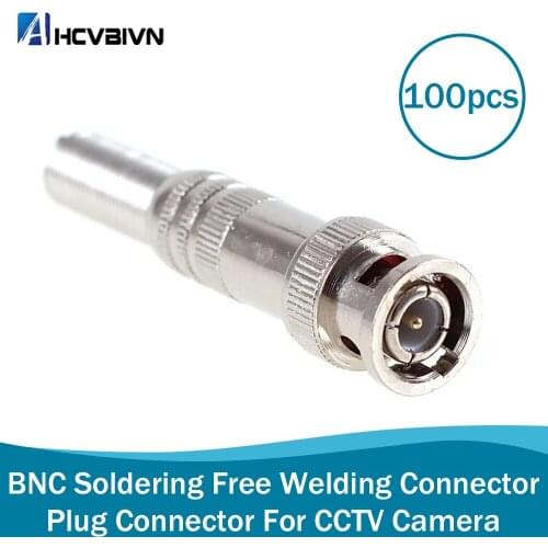 100pcs/lot BNC Male Connector for RG-59 Coaxical Cable, Brass End, Crimp, Cable Screwing, CCTV Camera BNC connector
