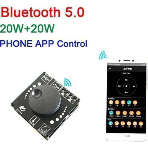 20W+20W Bluetooth 5.0 Stereo Digital Power Amplifier Board AMP Adjustable volume DC 12V 24V AUX USB Smart PHONE APP Control