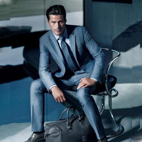 2021 Custom Made Groom Tuxedos Blue One Button Mens Suits Slim Fit Best Man Suits Mens Wedding Blazer (Jacket+Pants+Tie) Terno