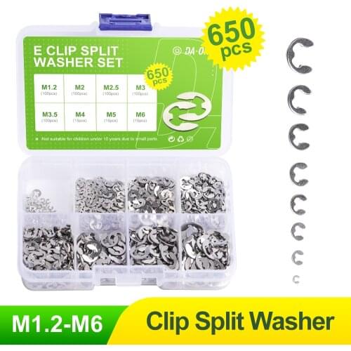 304 Stainless Steel E-Clip Split Washer Circlip Retaining Ring Washers Assortment Kit M1.2 M2 M2.5 M3 M3.5 M4 M5 M6