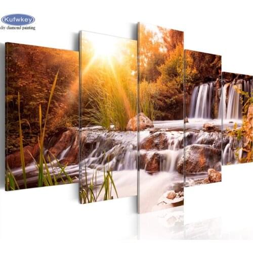 5 pcs 5d DIY Diamond Painting waterfall nature scenery Full Diamond Embroidery Cross Stitch Kits 3D Diamond Mosaic Needlework