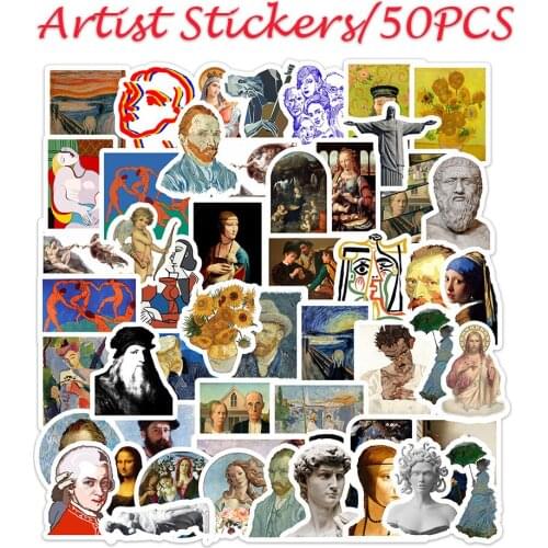 50Pcs Famous Artists Oil Painting Mona Lisa Stickers For DIY Laptop Scrapbooking Graffiti Diary Label Stationery Decor Sticker