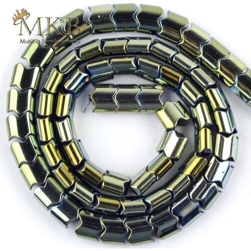 Natural Stone Green Hematite Wave Beads Square Space Loose Beads For Jewelry Making 5*4/6*5/8*8mm DIY Bracelets Necklace 15"