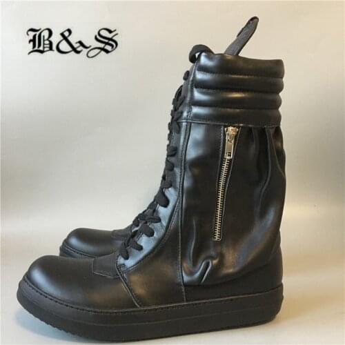 Black& Street full black Classical Punk side pocket New season Boots Real Leather Quality Men Botas