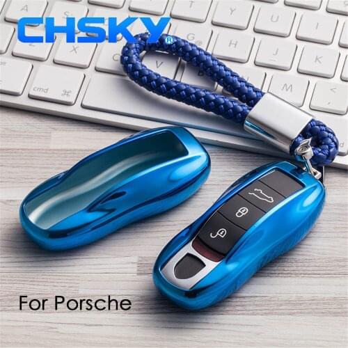 CHSKY Car Styling Soft TPU Car Key Case Shell Braided Buckle For Porsche Panamera Cayenne Car key Cover Case Car Accessories