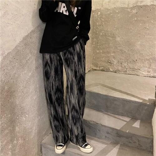 2021 Spring Tie Dye Wide Leg Long Pants Elastic High Waist Thin Loose Striped Trousers