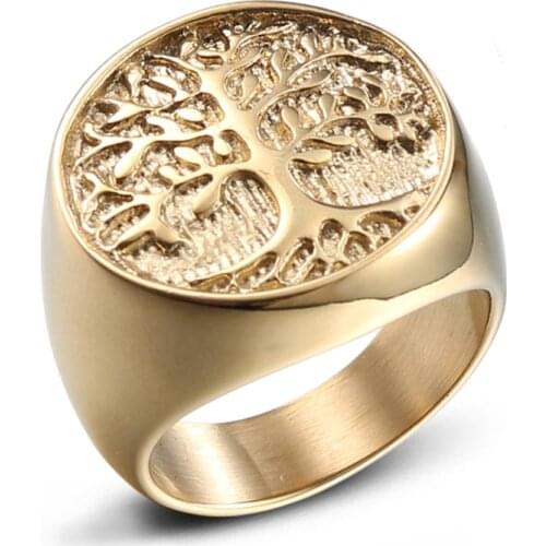 Tree Of Life Ring Men Jewelry Gold Stainless Steel Punk Jewellery Finger Rings For Man Women Size 8 To 13 High Quality Wholesale