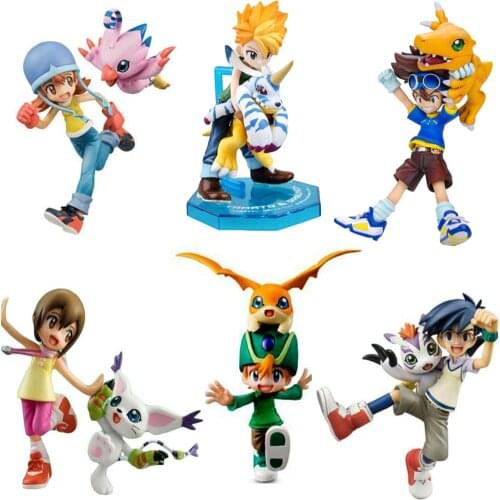 1 set 3D Digimon Action Figures Statue WarGreymon Agumon Gabumon Palmon Tentomon Piyomon Digital DNA Evolution PVC Model Kid Toy