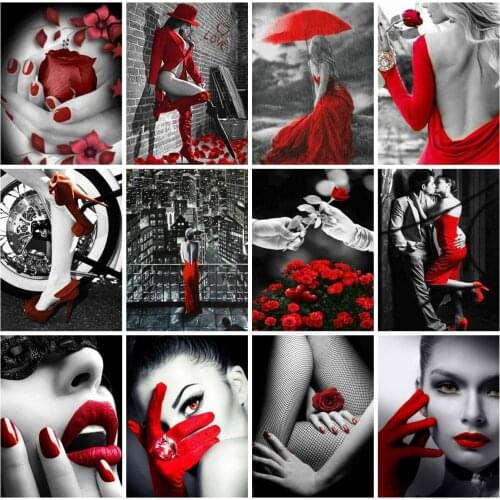 EverShine Diamond Painting Woman Cross Stitch Diamond Embroidery Red And Black Series Picture Rhinestones Handmade Home Decor