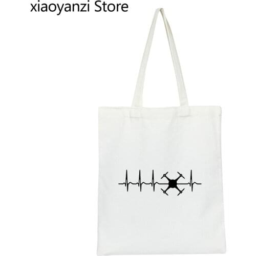 Evolution ekg heartbeat drohne drone Eco Reusable Shopping Bag new style Shoulder Bags Handbags pilot Sell Well Canvas Wholesale