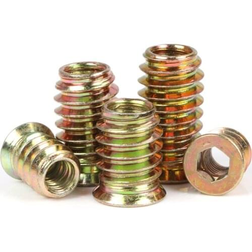 Flanged Hex Drive Head Furniture Nut Metric Thread Wood Insert Nut M6 M8 M10 Carbon Iron Steel Zinc Plated