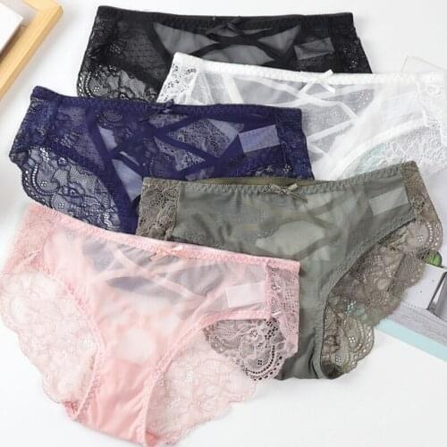 1Pac Lace Panties Women Sexy Transparents Underwear Hollow Out Woman Lingerie Low Waist M-3XL Large Size Lady Soft Underpantes