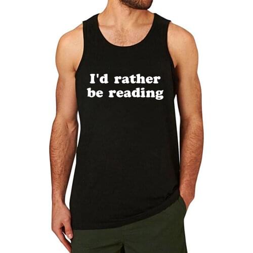Lyprerazy Mens I'd Rather Be Reading Workout Gym Funny Printed Tank Top