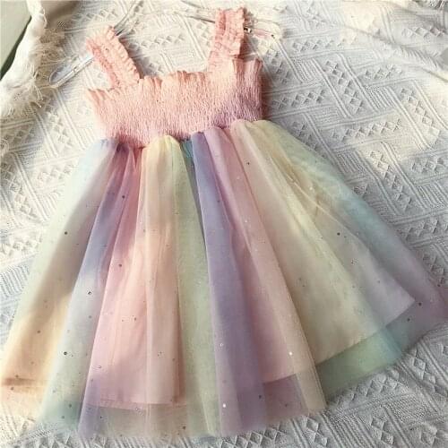 Mihkalev 2020 Summer Kids Dress For Girls Colourful Tulle Princess Dress Shoulderless Children Girls Evening Tutu Dress Clothing