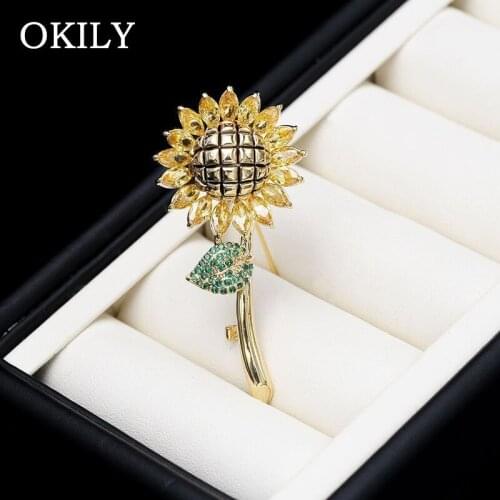 Cute Small Sunflower Collar Pins Women And Men Unisex Brooch Cubic Zirconia Copper Jewelry Shawl Sweaters Accessories