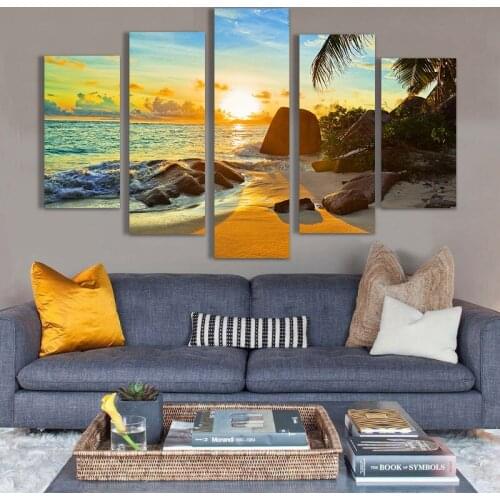 Canvas Painting color seaside Sunset seascape 5 Pieces Wall Art Painting Modular Wallpapers Poster Print Home Decor
