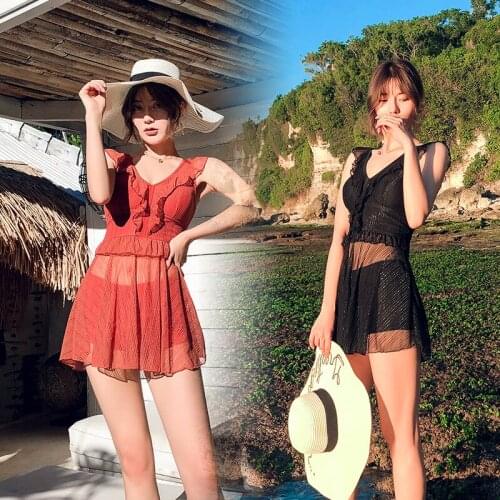 Monokini Swimsuit One Piece Womens 1 Woman Swimwear Women Skirt Cover Push Up Neck Sexy Polyester Solid Swim Suit Trikini