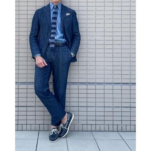 2 Pieces Denim Men Suits Blue Jacket+Pant Custom Made High Quality Handsome Suits Casual Formal Party Suit