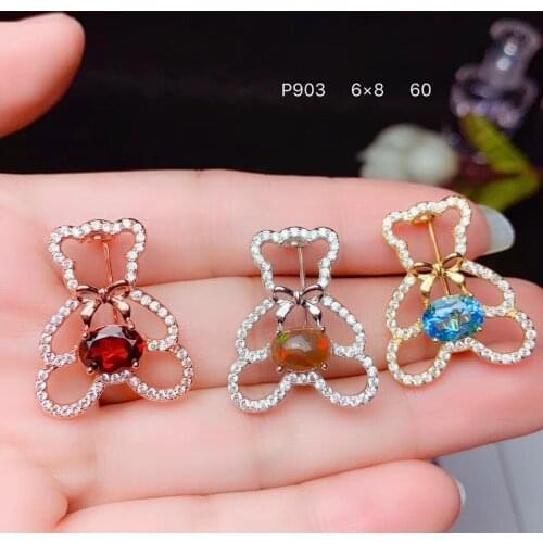 Natural gem Brooch 925 sterling silver. Cartoon style, pomegranate opal Brooch
